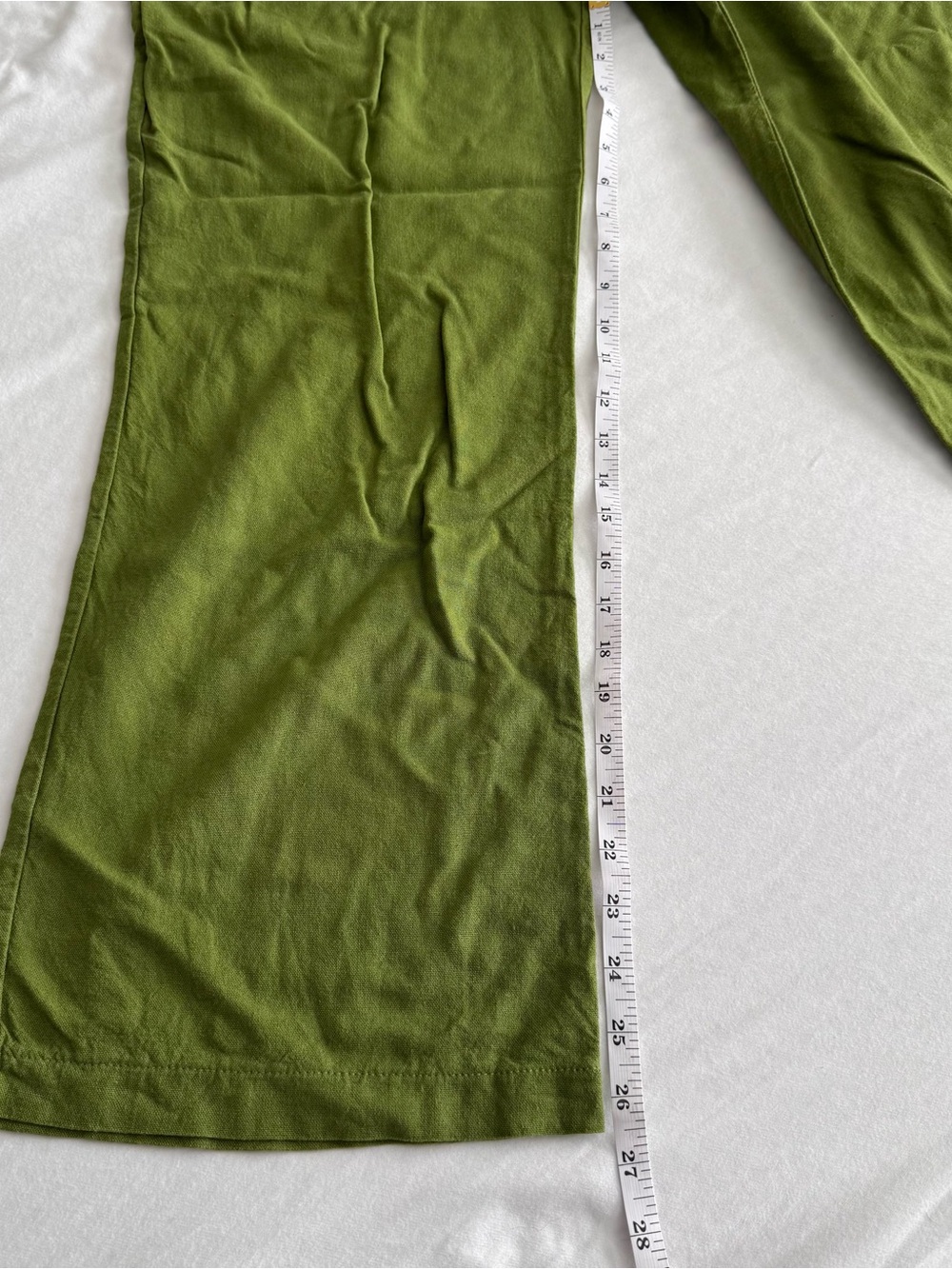 Monteau Bright Olive Green Linen Blend Set with cropped Smocked Ruffled Top - Picture 9 of 11